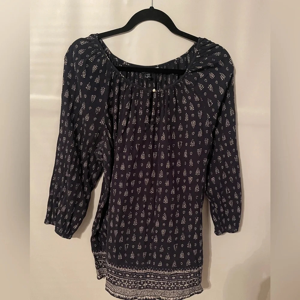 Navy patterned blouse